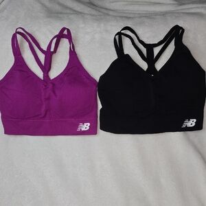 New Balance Twin Pack Strappy Sports Bras - Black & Purple